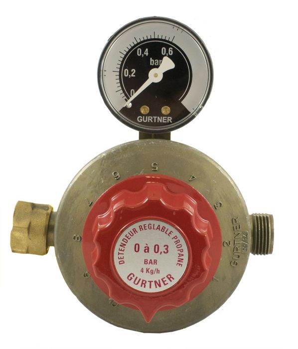Détendeur réglable propane basse pression avec manomètre 4kg/h 0 à