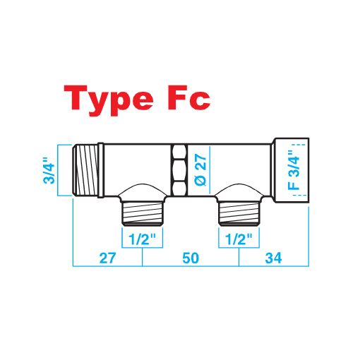 Collecteur 3 Departs Laiton Entraxe 50mm Mf 20-27 Avec Vannes Pre-montees