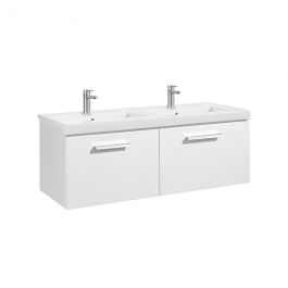 Meuble Unik PRISMA 1200 - 2 tiroirs + lavabo double - Blanc brillant