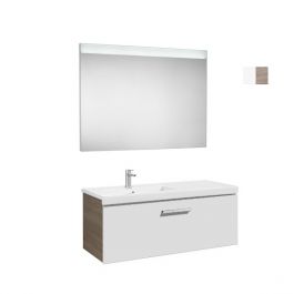 Pack Unik PRISMA 1100 meuble 1 tiroir lavabo à gauche miroir LED - Blanc/Frêne - Roca
