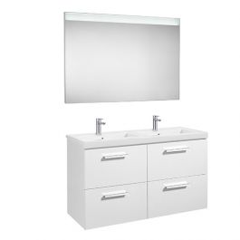 Pack Unik PRISMA 1200 meuble 4 tiroirs miroir LED - Blanc brillant - Roca