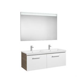 Pack Unik PRISMA 1200 meuble 2 tiroirs miroir LED - Blanc / Frêne - Roca