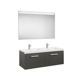 Pack Unik PRISMA 1200 meuble 2 tiroirs miroir LED - Gris anthracite - Roca