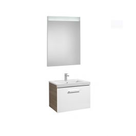 Pack Unik PRISMA 600 meuble 1 tiroir miroir LED - Blanc / Frêne - Roca
