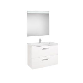 Pack Unik PRISMA 800 meuble 2 tiroirs miroir LED - Blanc brillant - Roca