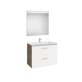 Pack Unik PRISMA 800 meuble 2 tiroirs miroir LED - Blanc / Frêne - Roca