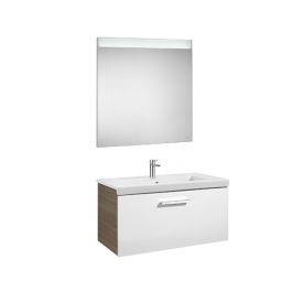 Pack Unik PRISMA 800 meuble 1 tiroir miroir LED - Blanc / Frêne - Roca