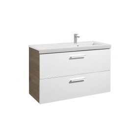 Meuble Unik PRISMA 1100 - 2 tiroirs + lavabo à droite - Blanc / Frêne - Roca