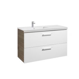 Meuble Unik PRISMA 1100 - 2 tiroirs + lavabo à gauche - Blanc / Frêne - Roca
