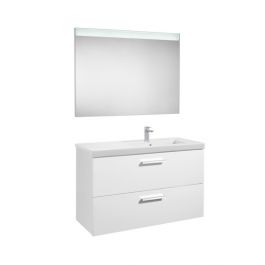 Pack Unik PRISMA 1100 meuble 2 tiroirs lavabo à droite miroir LED - Blanc brillant - Roca