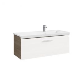 Meuble Unik PRISMA 1100 - 1 tiroir + lavabo à droite - Blanc / Frêne - Roca