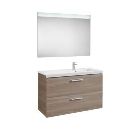 Pack Unik PRISMA 1100 meuble 2 tiroirs lavabo à droite miroir LED - Frêne - Roca