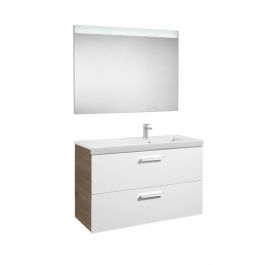 Pack Unik PRISMA 1100 meuble 2 tiroirs lavabo à droite miroir LED - Blanc / Frêne - Roca