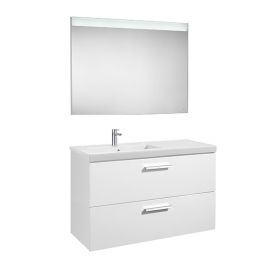 Pack Unik PRISMA 1100 meuble 2 tiroirs lavabo à gauche miroir LED - Blanc brillant - Roca