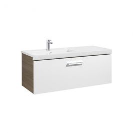 Meuble Unik PRISMA 1100 - 1 tiroir + lavabo à gauche - Blanc / Frêne - Roca