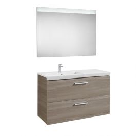 Pack Unik PRISMA 1100 meuble 2 tiroirs lavabo à gauche miroir LED - Frêne