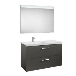 Pack Unik PRISMA 1100 meuble 2 tiroirs lavabo à gauche miroir LED - Gris anthracite
