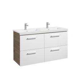 Meuble Unik PRISMA 1200 - 4 tiroirs + lavabo double - Blanc / Frêne - Roca