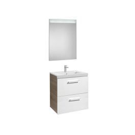 Pack Unik PRISMA 600 meuble 2 tiroirs miroir LED - Blanc / Frêne - Roca
