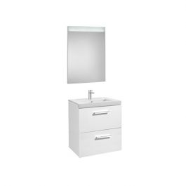 Pack Unik PRISMA 600 meuble 2 tiroirs miroir LED - Blanc brillant - Roca