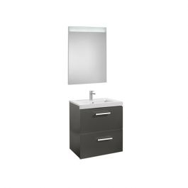 Pack Unik PRISMA 600 meuble 2 tiroirs miroir LED - Gris anthracite - Roca