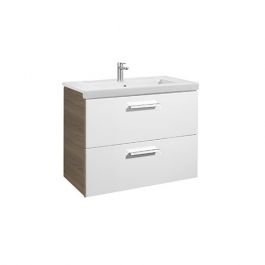 Meuble Unik PRISMA 800 - 2 tiroirs + lavabo - Blanc / Frêne - Roca