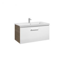 Meuble Unik PRISMA 800 - 1 tiroir + lavabo - Blanc / Frêne - Roca