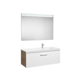 Pack Unik PRISMA 900 meuble 1 tiroir lavabo à droite miroir LED-Blanc/Frêne - Roca
