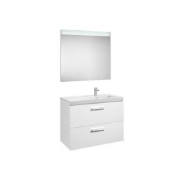 Pack Unik PRISMA 900 meuble 2 tiroirs lavabo à droite miroir LED - Blanc Brillant - Roca
