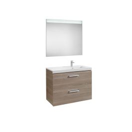 Pack Unik PRISMA 900 meuble 2 tiroirs lavabo à droite miroir LED - Frêne - Roca