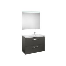 Pack Unik PRISMA 900 meuble 2 tiroirs lavabo à droite miroir LED - Gris Anthracite - Roca