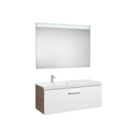 Pack Unik PRISMA 900 meuble 1 tiroir lavabo à gauche miroir LED - Blanc/Frêne - Roca