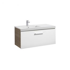 Meuble Unik PRISMA 900 - 1 tiroir + lavabo à gauche - Blanc / Frêne - Roca