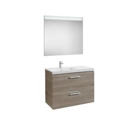 Pack Unik PRISMA 900 meuble 2 tiroirs lavabo à gauche miroir LED - Frêne - Roca