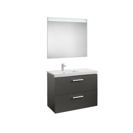 Pack Unik PRISMA 900 meuble 2 tiroirs lavabo à gauche miroir LED - Gris Anthracite - Roca