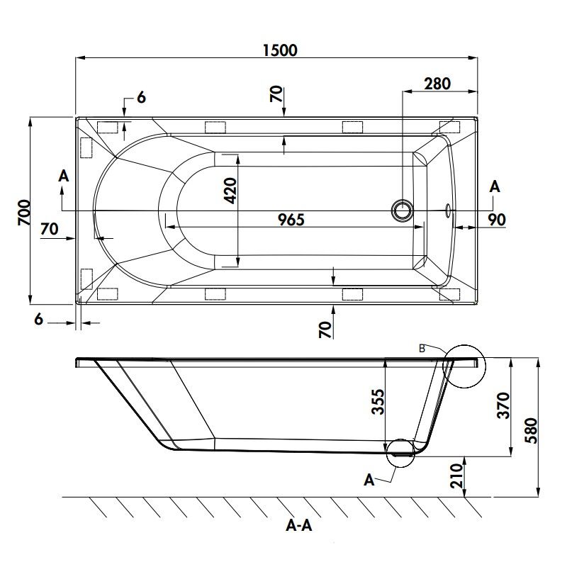 Baignoire Reuse Cleargreen - 1500x700 mm - 124 litres - Aquatop