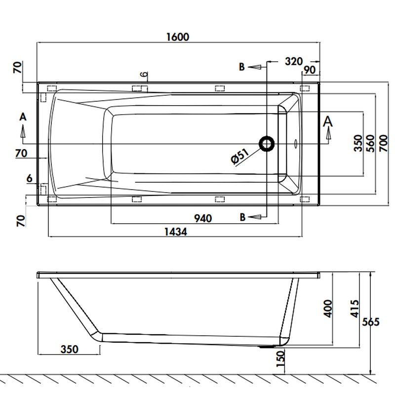 Baignoire SUSTAIN cleargreen 1600x700 mm - 168 litres - Aquatop