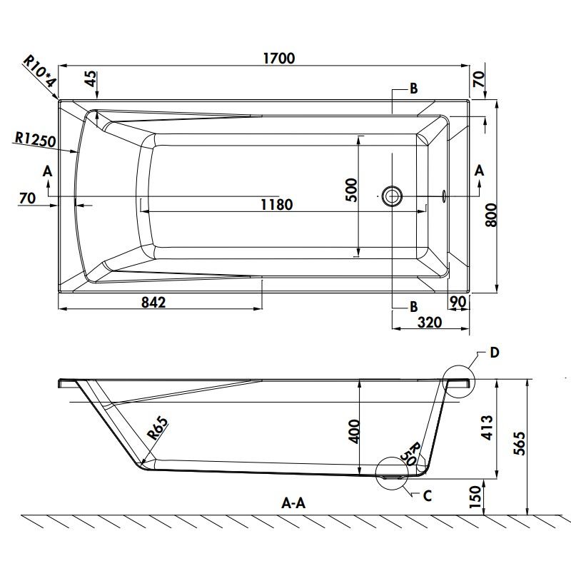 Baignoire SUSTAIN cleargreen 1700 x 800 mm - 207 litres - Aquatop