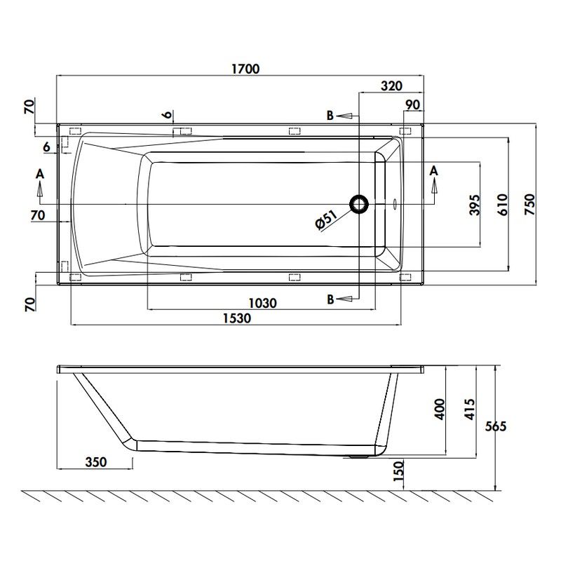 Baignoire SUSTAIN cleargreen 1700 x 750 mm - 193 litres - Aquatop