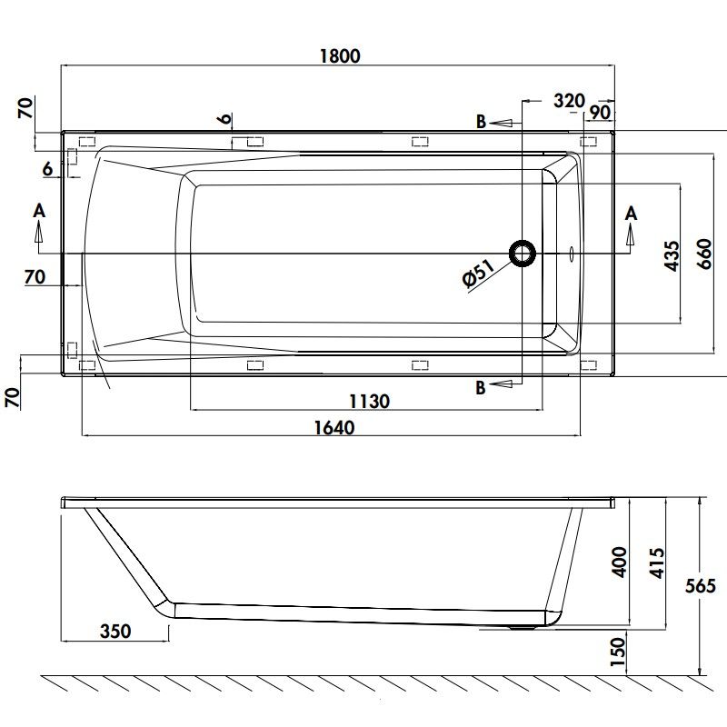 Baignoire SUSTAIN cleargreen 1800 x 800 mm - 218 litres - Aquatop