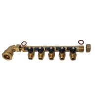 Pack collecteur sanitaire eau-froide 3/4'' (20x27) 5 départs mâle 1/2'' (15x21) alimentation PEHD Ø25 joints fibres - Arcanaute