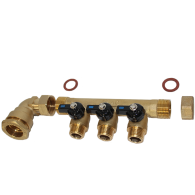 Pack collecteur sanitaire eau-froide 3/4'' (20x27) 3 départs mâle 1/2'' (15x21) alimentation PEHD Ø25 joints fibres - Arcanaute