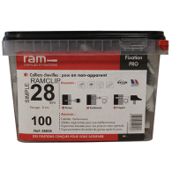 100 colliers chevilles RAMCLIP simple gris pour tube nu Ø26 à 28 et prégainé Ø16 - RAM