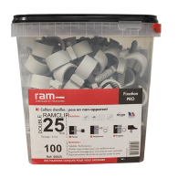 100 colliers chevilles RAMCLIP double gris pour tube nu Ø25 - RAM