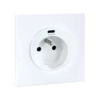 Prise 2P+T 16A + USB 2,1A type C complet avec griffes et plaque - SQUARE EASY blanc - Eur'Ohm