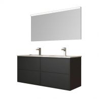Meuble de salle de bain OPTIMUS 1200 Noir mat avec lavabo, miroir et applique - Salgar