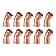 Lot de 10 raccords cuivre à sertir Courbes 45° Femelle/Femelle Ø22