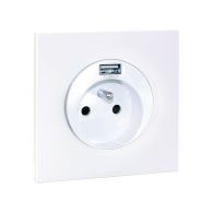Prise 2P+T 16 A + USB 2,1 A type A complet avec griffes et plaque - SQUARE EASY blanc - Eur'Ohm