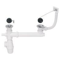 Ensemble complet vidage Ø60 pour évier 2 bacs - Wirquin Pro