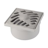 Siphonnette avec grille inox 100x100mm - sortie verticale Ø40/50mm